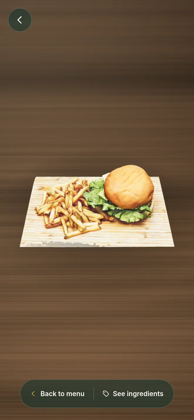 The same dish placed on a wooden table through the phone camera, at its real size